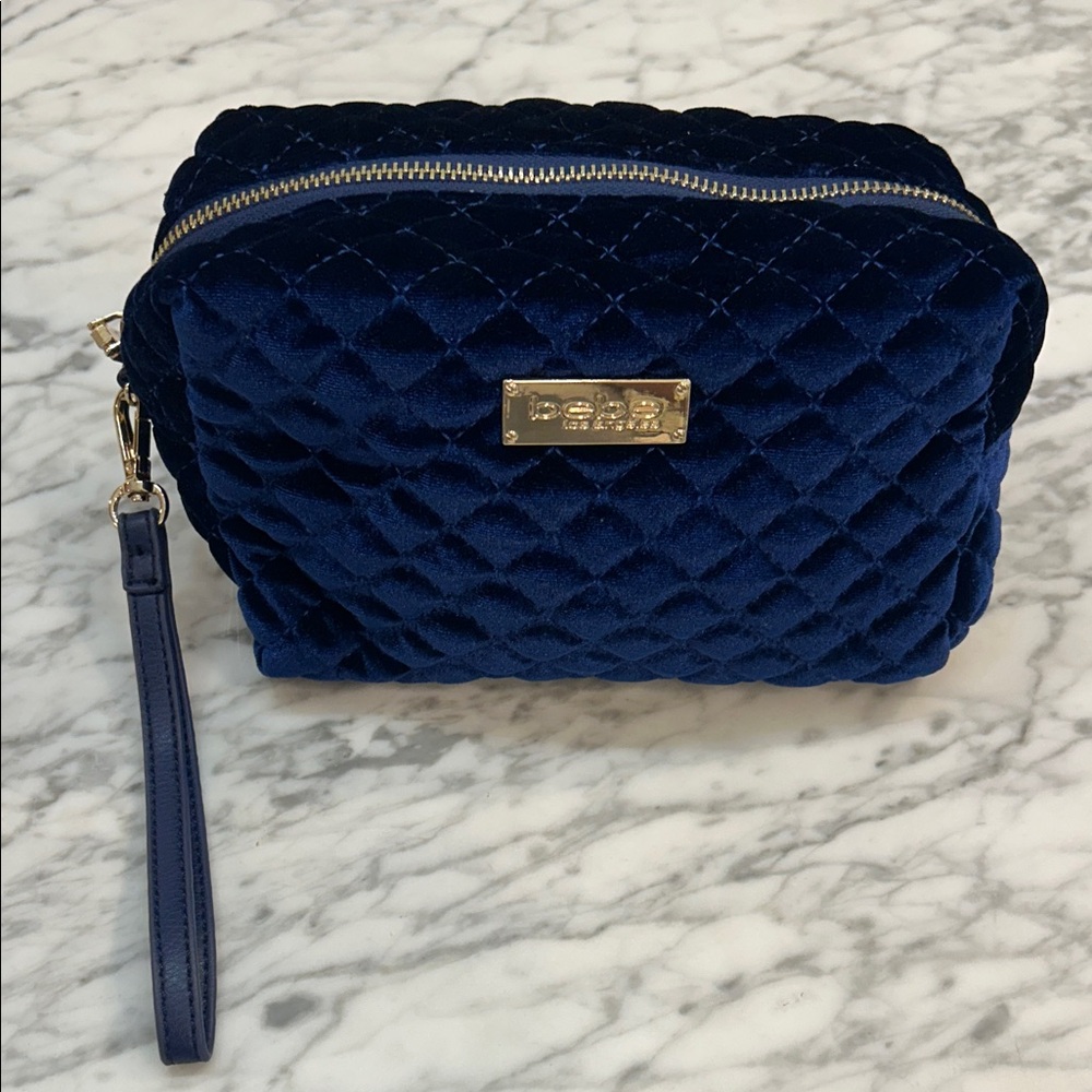 bebe Navy Quilted Velvet Cosmetic bag